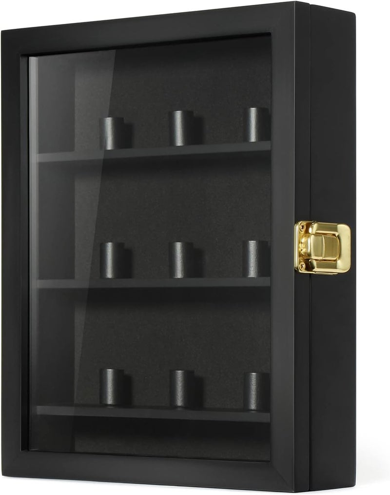 TJMOREE Championship Ring Display Case, 9 Posts Baseball & MoreDisplay Case, 8x10 Wall Mount Wooden Glass Shadow Box with Locks - Black - Image 5